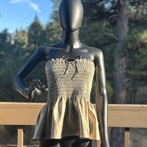 NWT Never a Wallflower Gold Metallic Vegan Leather Peplum Bustier Top